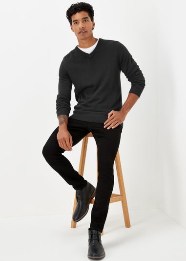 Black Soft Touch V-Neck Jumper