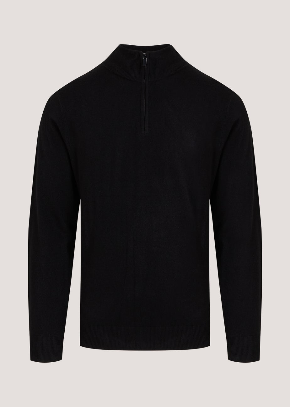 Black Soft Touch 1/4 Zip Knitted Sweatshirt