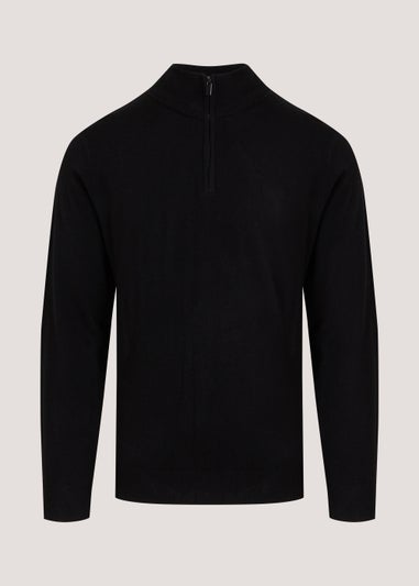 Black Soft Touch 1/4 Zip Knitted Sweatshirt