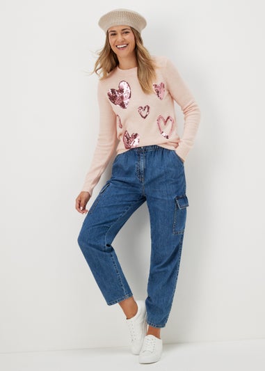 Pink Sequin Heart Jumper