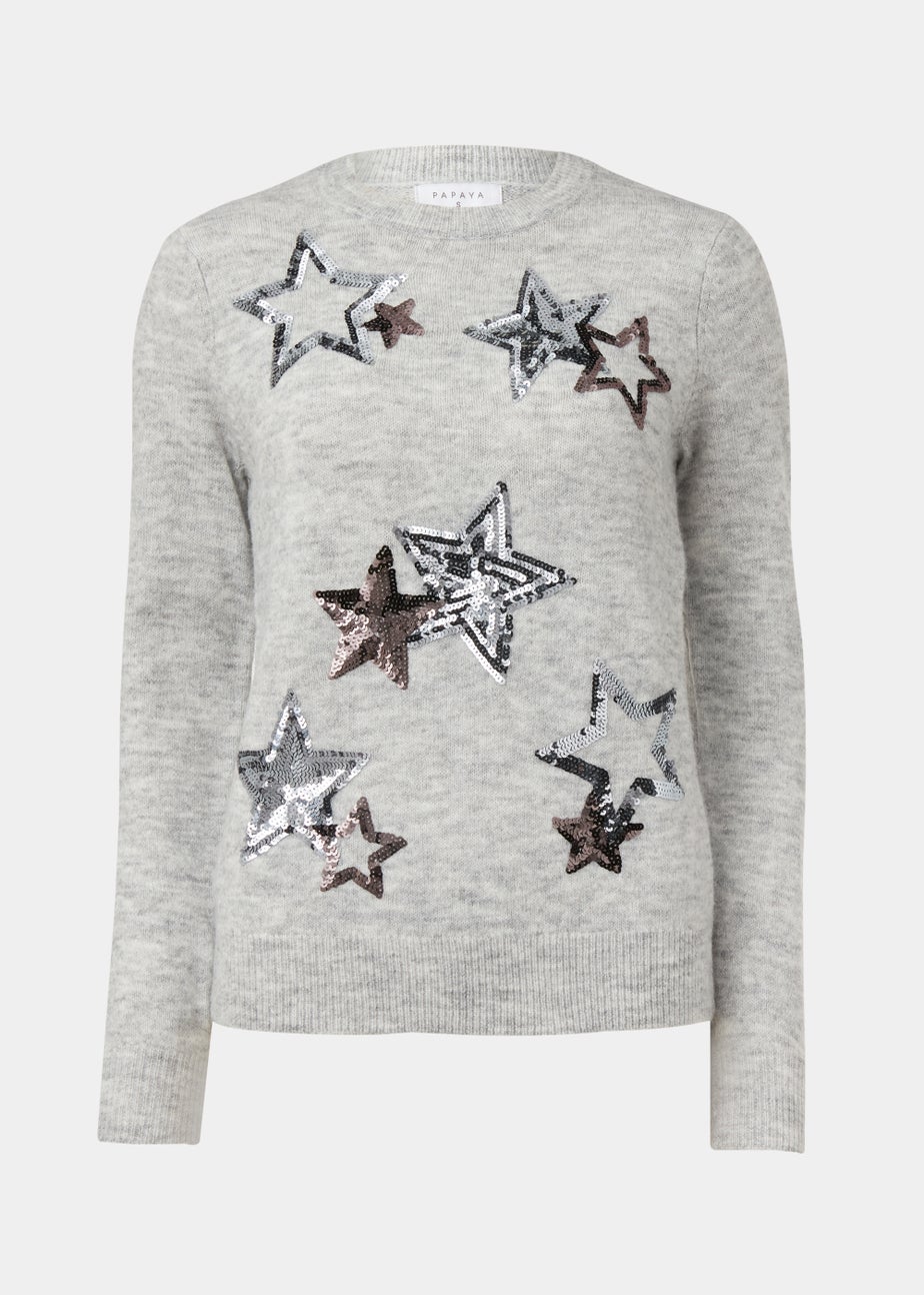 Grey Marl Sequin Star Jumper