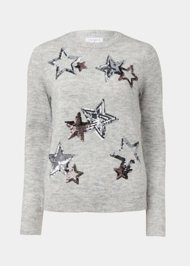 Grey Marl Sequin Star Jumper