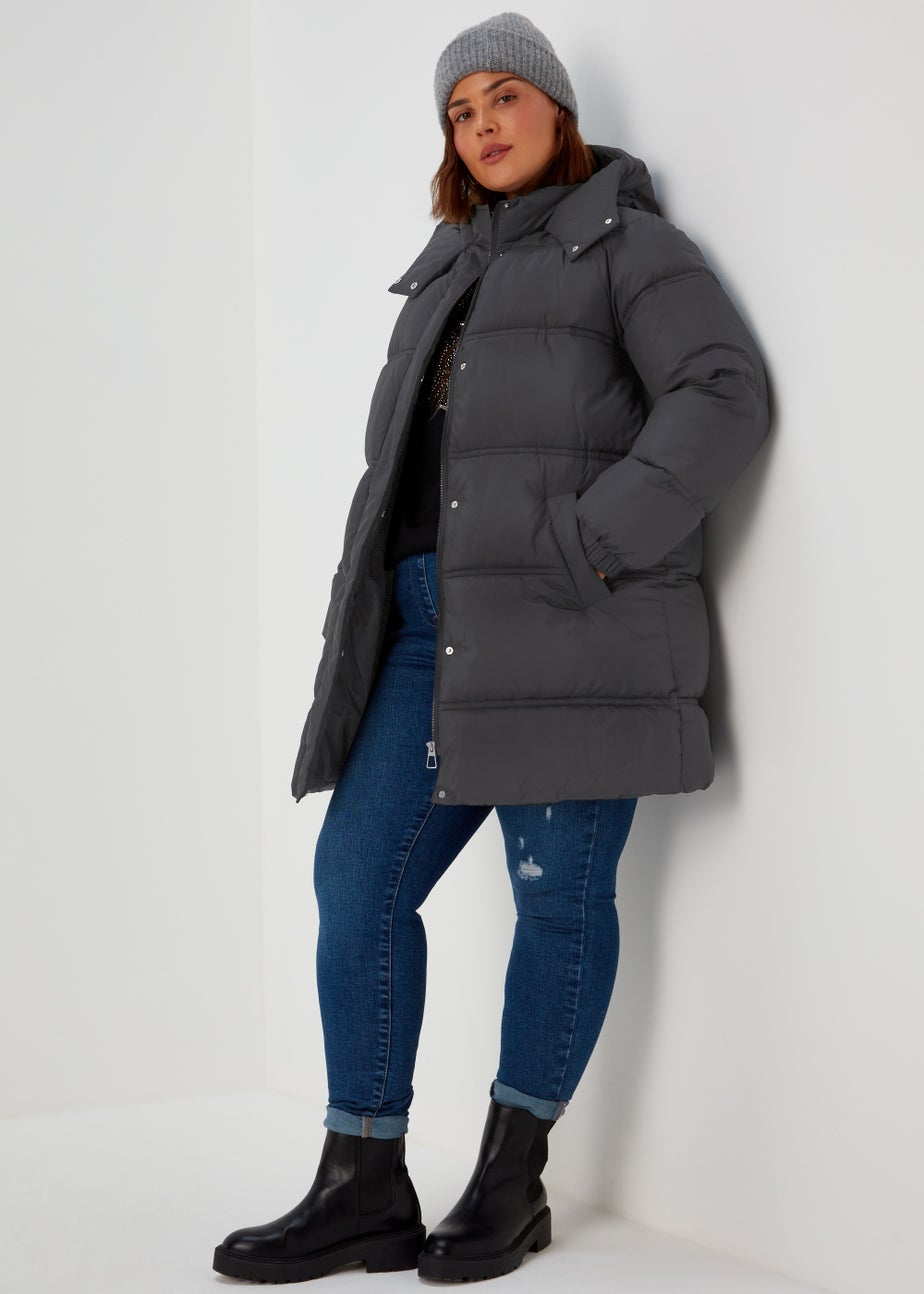 Papaya Curve Black Long Padded Coat