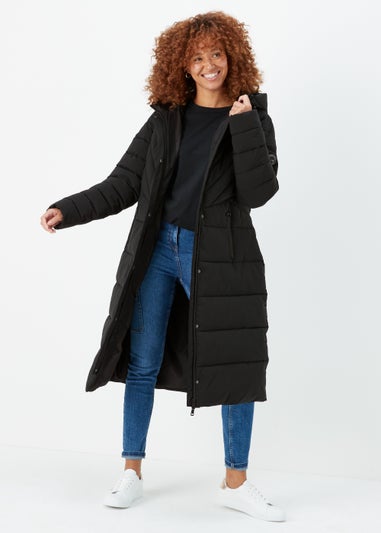 Black Long Padded Shower Resistant Coat