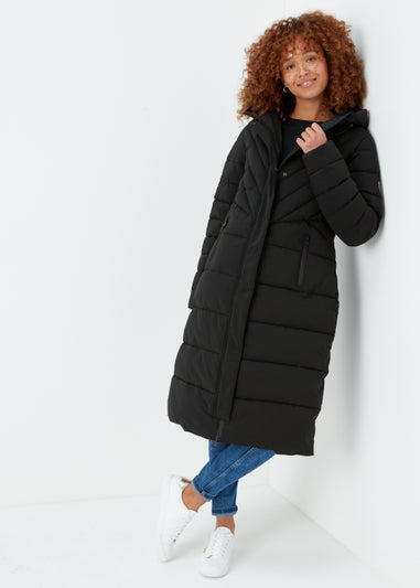 Black Long Padded Shower Resistant Coat