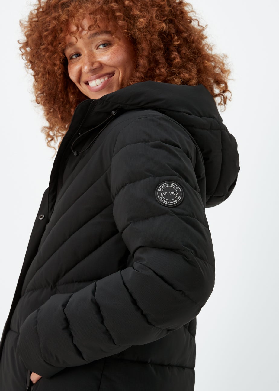 Black Long Padded Shower Resistant Coat