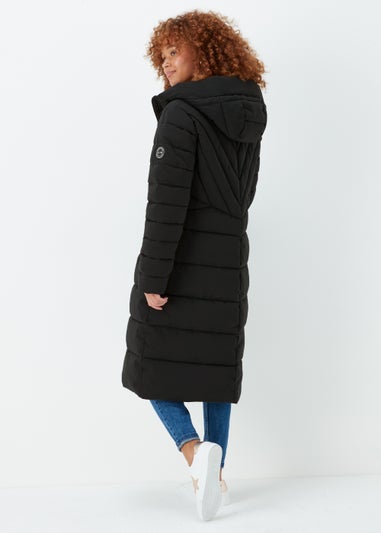 Black Long Padded Shower Resistant Coat