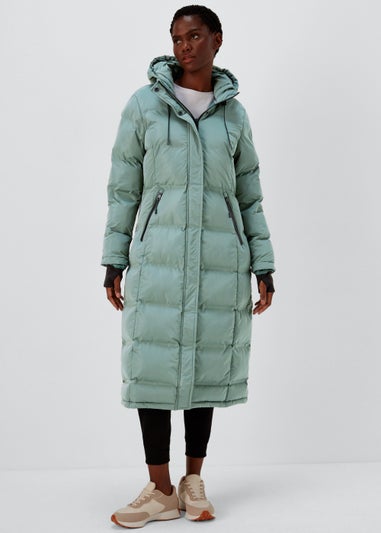 Green Long Padded Shower-Resistant Coat