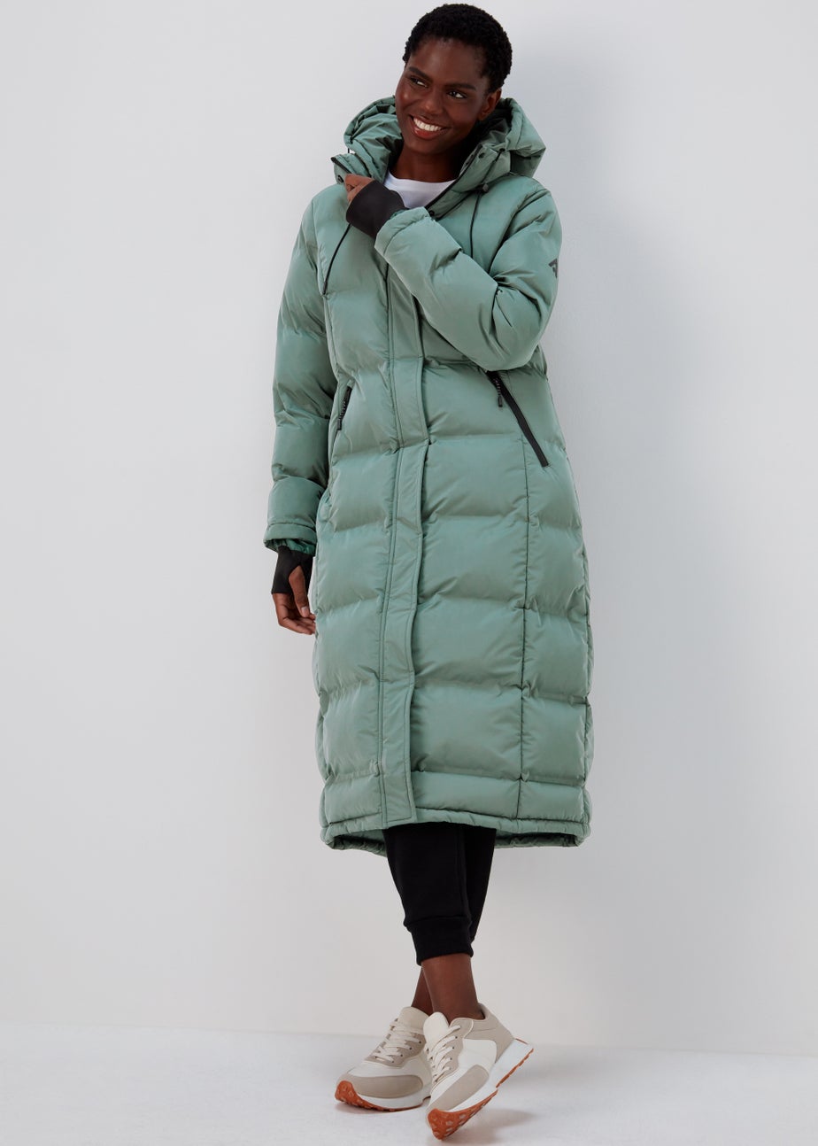 Green Long Padded Shower-Resistant Coat