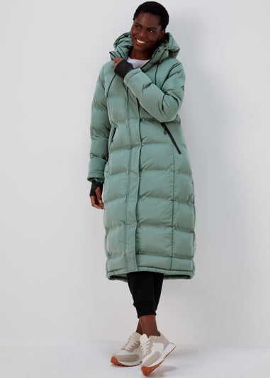 Green Long Padded Shower-Resistant Coat