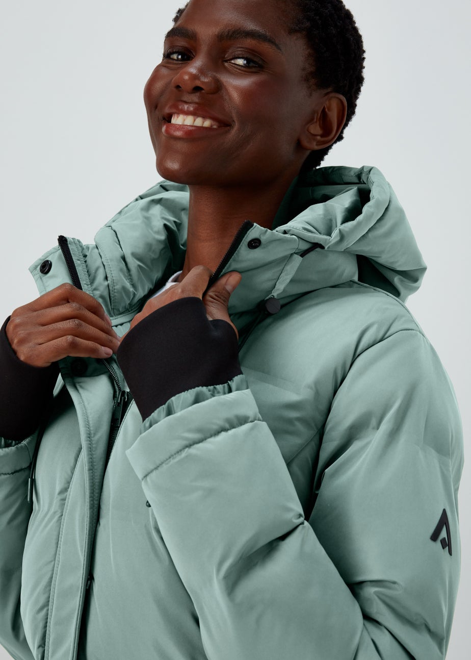 Green Long Padded Shower-Resistant Coat