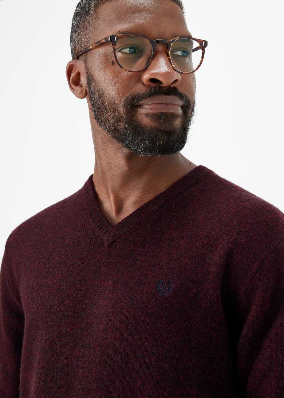 Lincoln Burgundy 100% Lambswool V Neck Jumper