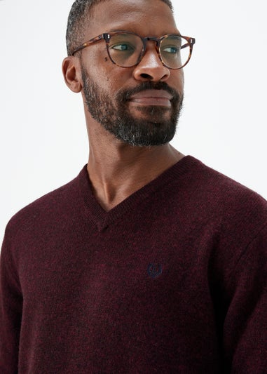 Lincoln Burgundy 100% Lambswool V Neck Jumper