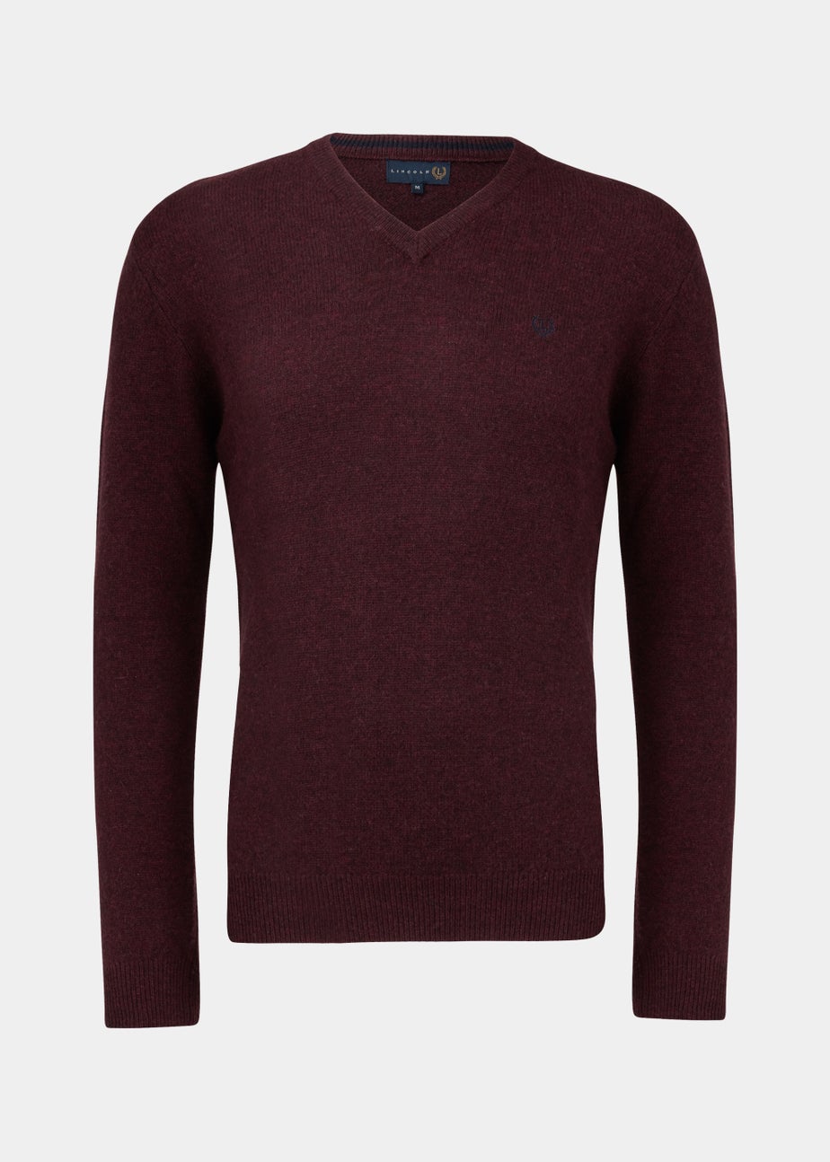 Lincoln Burgundy 100% Lambswool V Neck Jumper