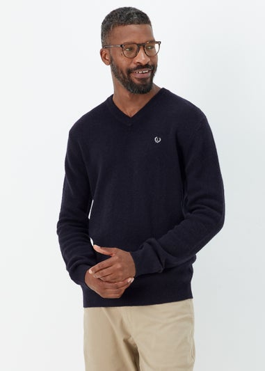 Lincoln Navy 100% Lambswool V Neck Jumper