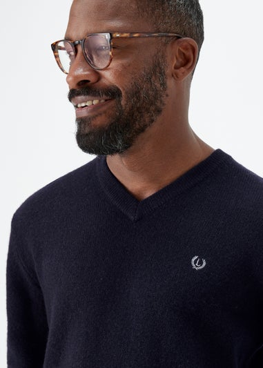 Lincoln Navy 100% Lambswool V Neck Jumper