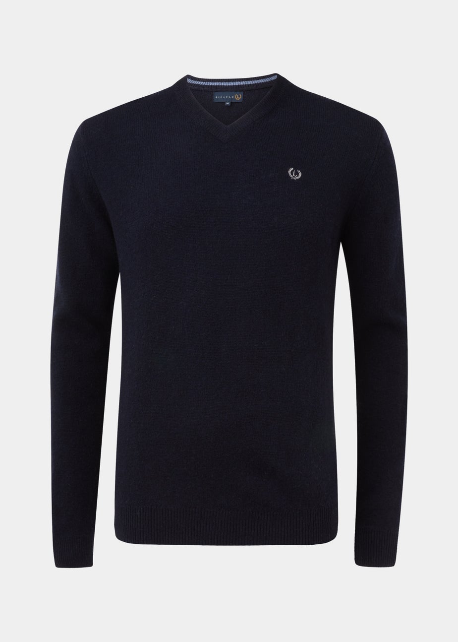 Lincoln Navy 100% Lambswool V Neck Jumper