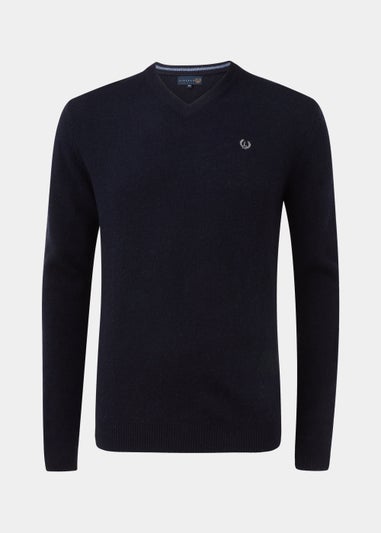 Lincoln Navy 100% Lambswool V Neck Jumper