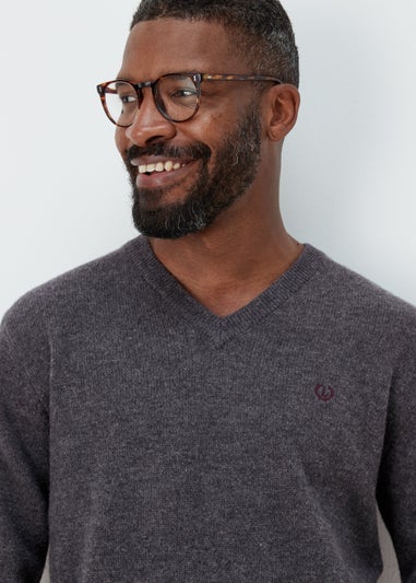 Lincoln Charcoal 100% Lambswool V Neck Jumper