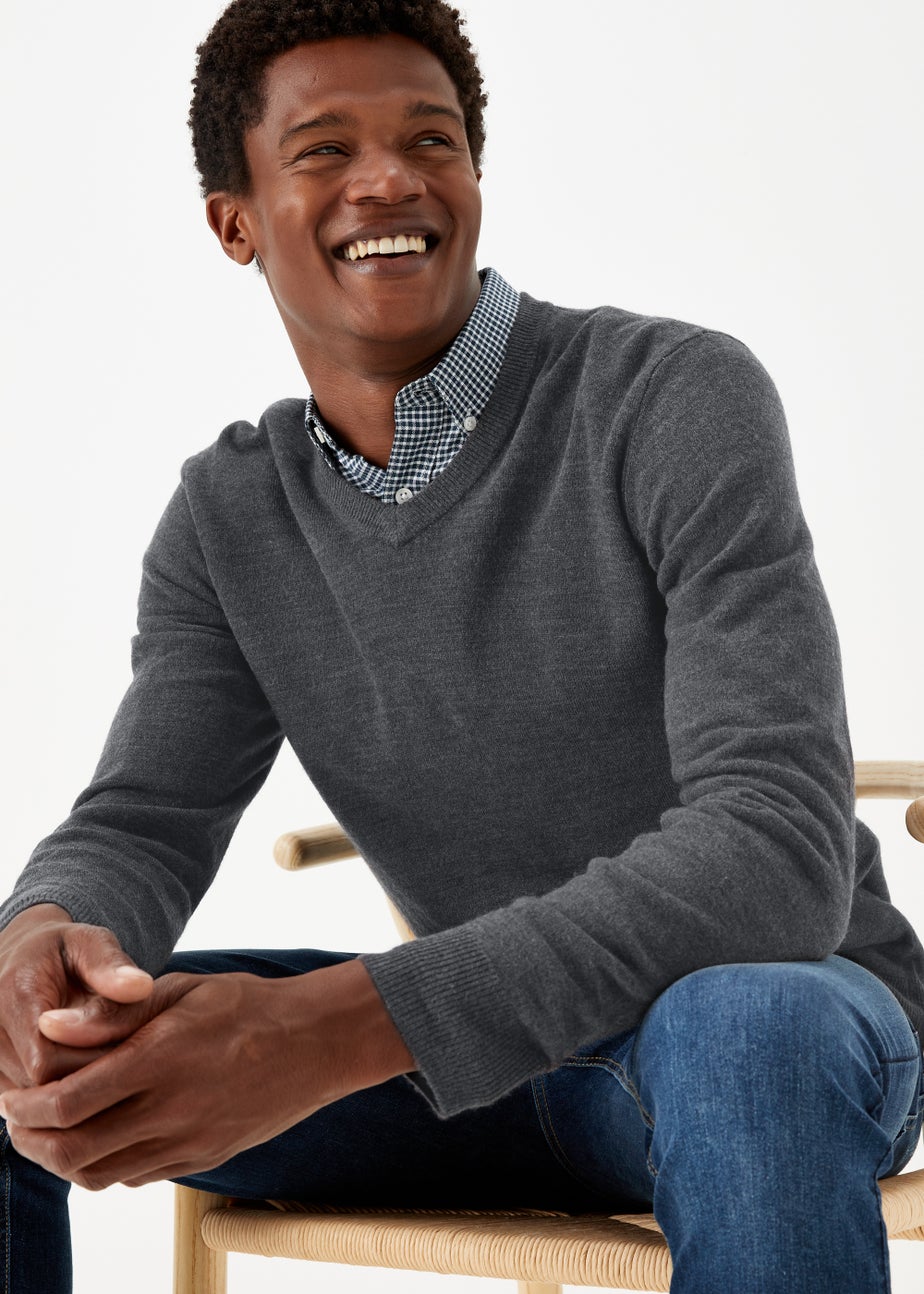 Charcoal Soft Touch V-Neck Jumper