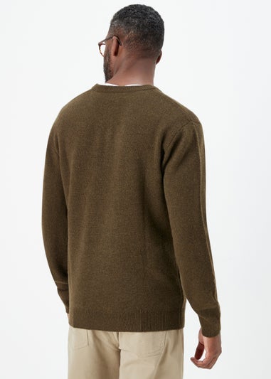 Lincoln Khaki 100% Lambswool V Neck Jumper