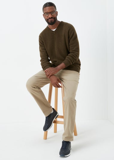 Lincoln Khaki 100% Lambswool V Neck Jumper