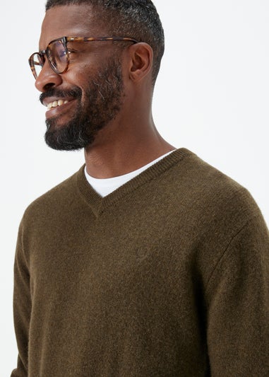 Lincoln Khaki 100% Lambswool V Neck Jumper