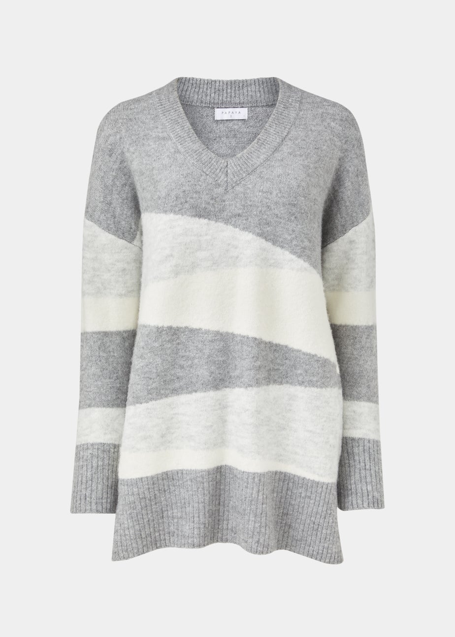 Grey Marl Colour Block Tunic Jumper