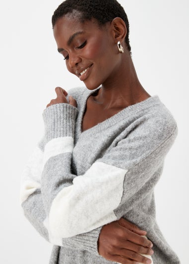 Grey Marl Colour Block Tunic Jumper