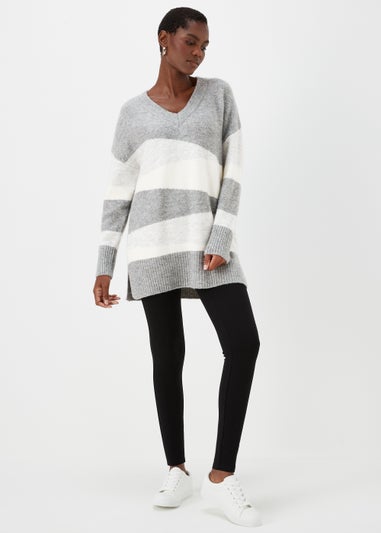Grey Marl Colour Block Tunic Jumper