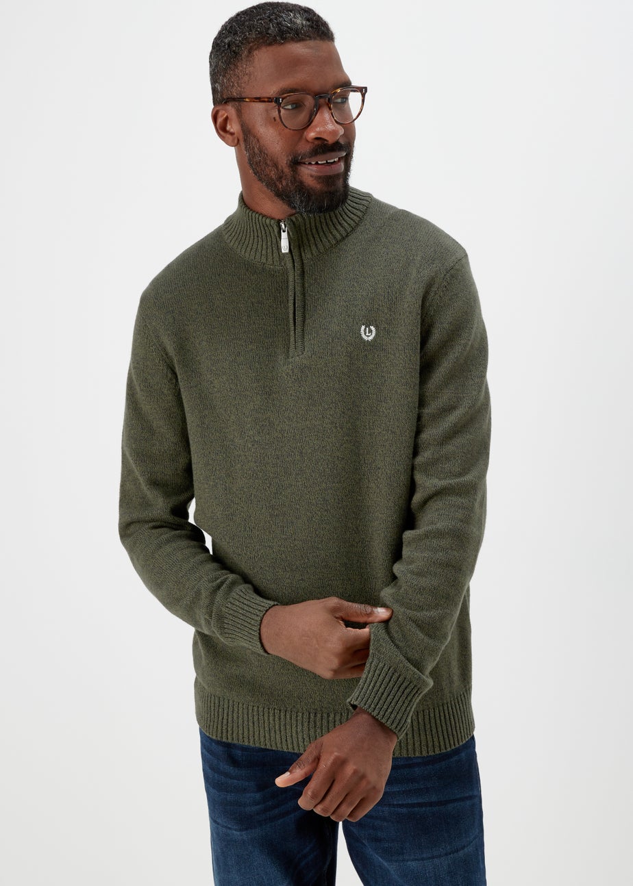 Lincoln Khaki 1/4 Zip 7 Gauge Knit Jumper