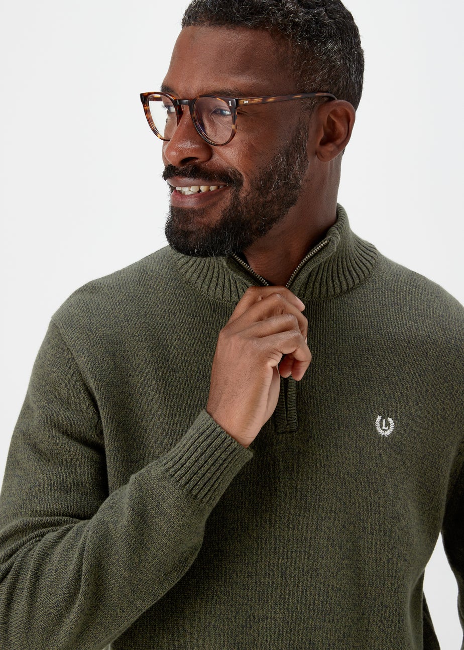Lincoln Khaki 1/4 Zip 7 Gauge Knit Jumper