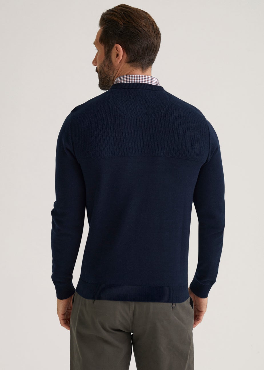 Lincoln Navy Mock Crew Knitted Jumper