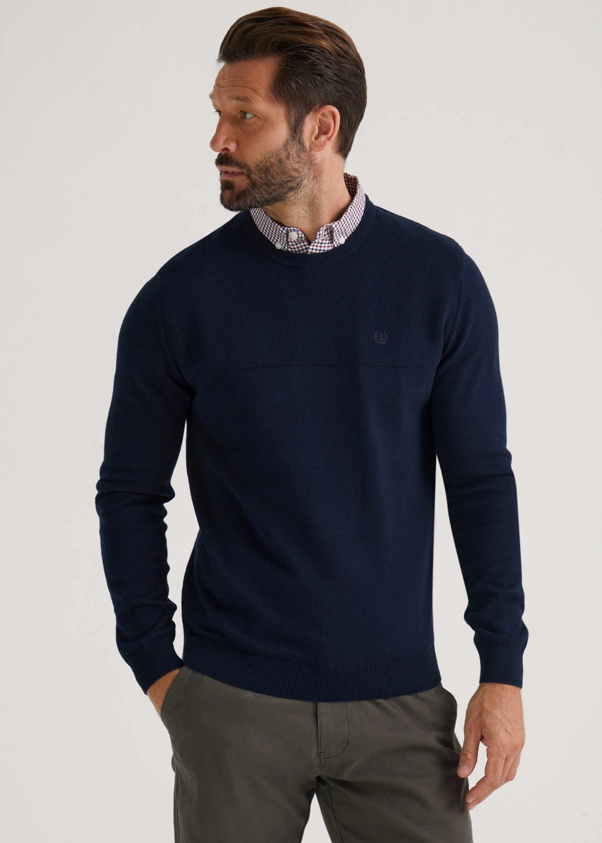 Lincoln Navy Mock Crew Knitted Jumper - Matalan