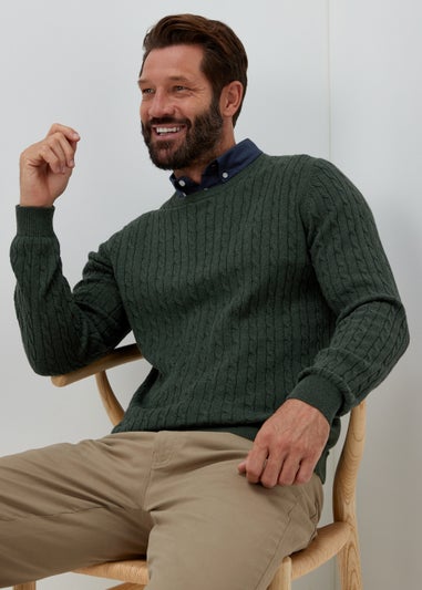 Lincoln Green Mock Shirt Cable Knit  Jumper