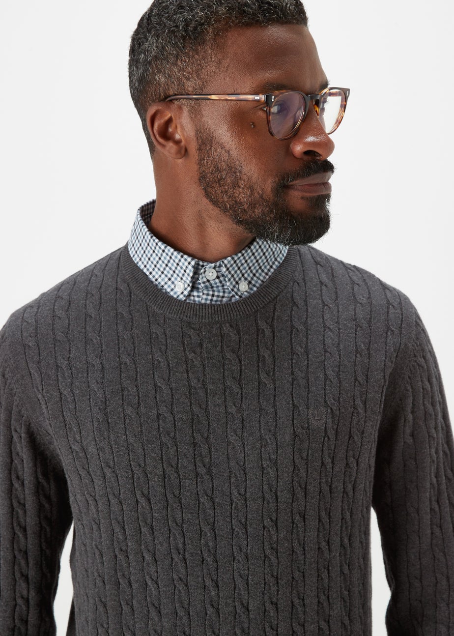 Lincoln Charcoal Mock Shirt Cable Knit  Jumper