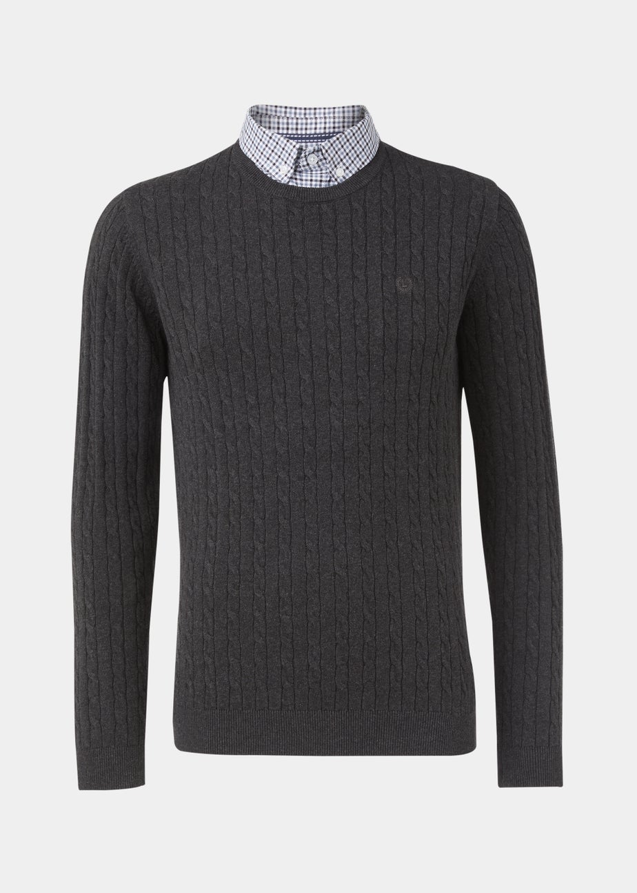 Lincoln Charcoal Mock Shirt Cable Knit  Jumper