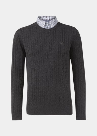 Lincoln Charcoal Mock Shirt Cable Knit  Jumper