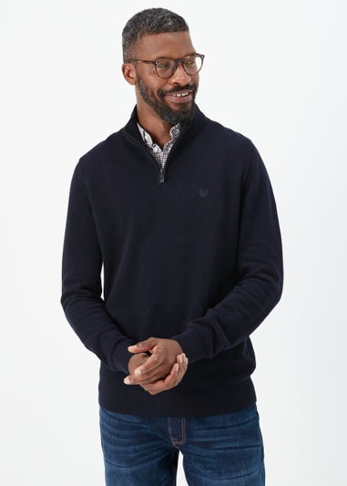Lincoln Navy 1/4 Zip 7 Gauge Knit Mock Shirt & Jumper