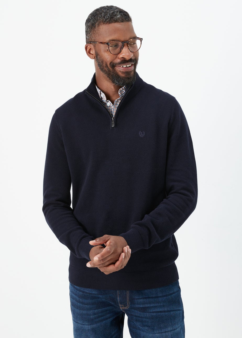 Lincoln Navy 1/4 Zip 7 Gauge Knit Mock Shirt & Jumper