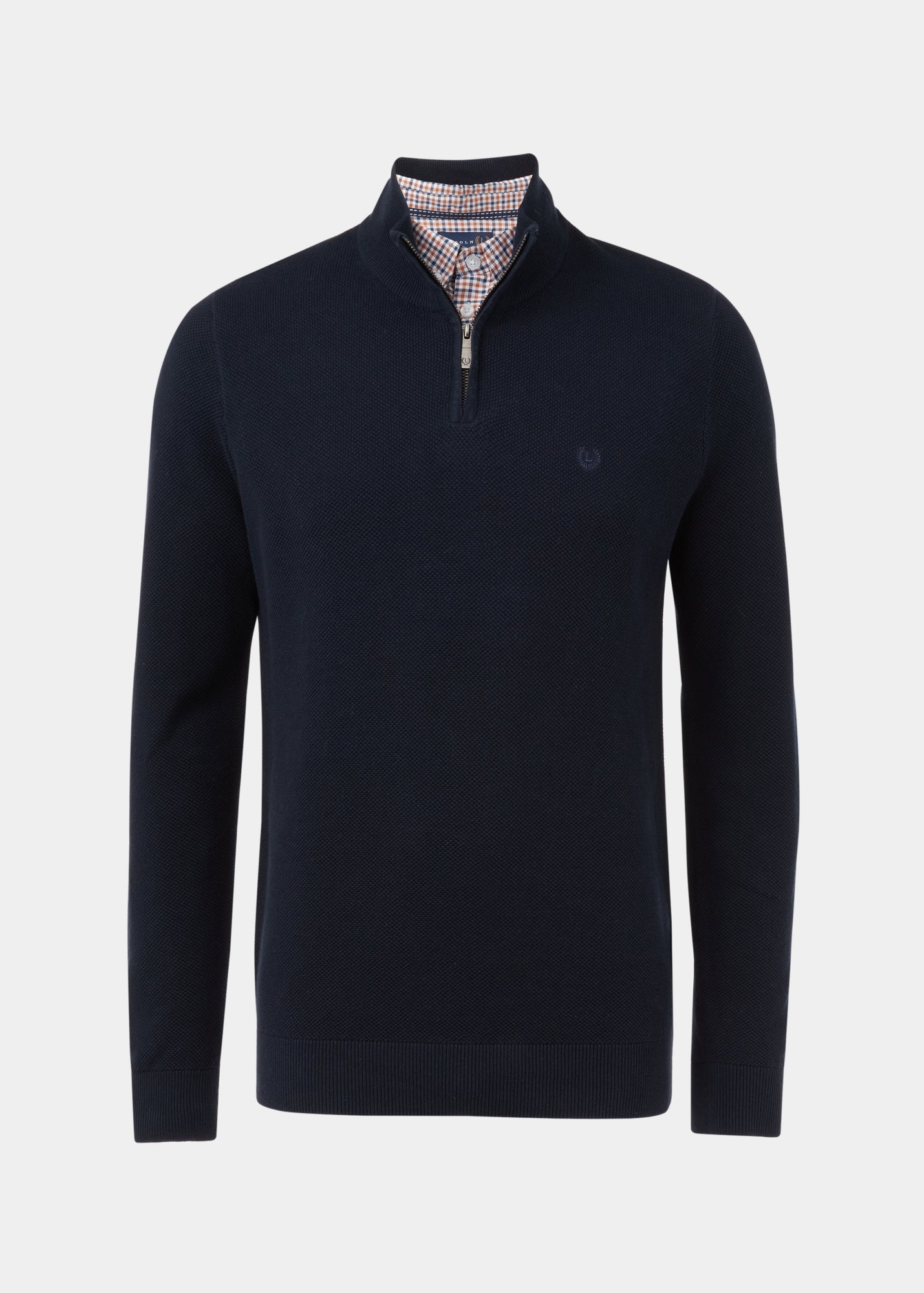Lincoln Navy 1/4 Zip 7 Gauge Knit Mock Shirt & Jumper - Matalan