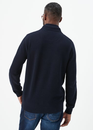 Lincoln Navy 1/4 Zip 7 Gauge Knit Mock Shirt & Jumper