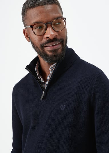 Lincoln Navy 1/4 Zip 7 Gauge Knit Mock Shirt & Jumper