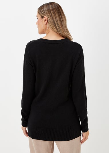 Black V-Neck Soft Touch Jumper