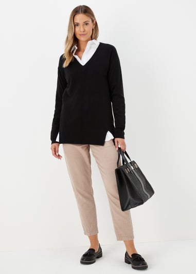 Black V-Neck Soft Touch Jumper