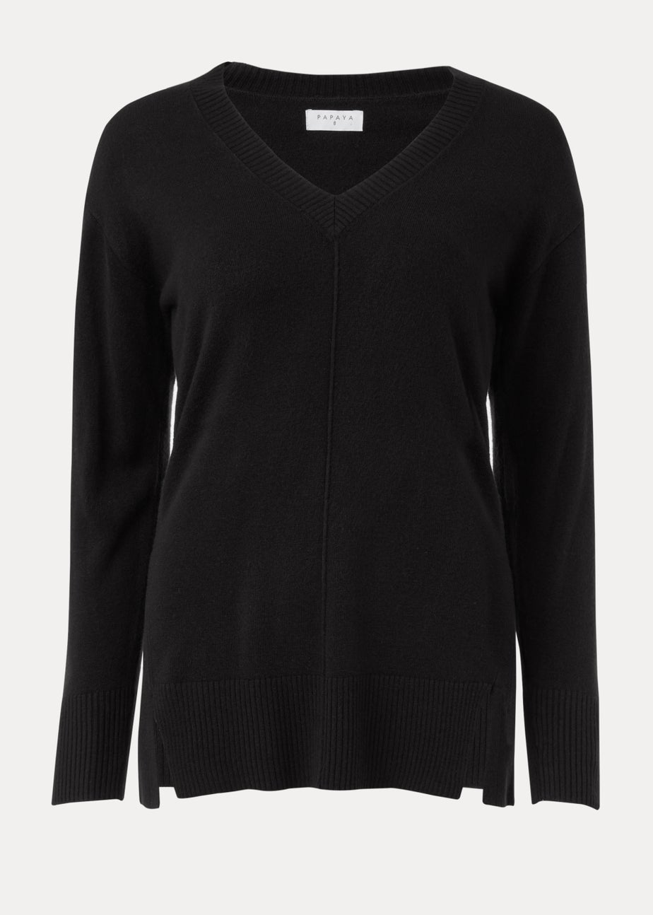 Black V-Neck Soft Touch Jumper