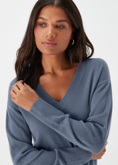 Blue V-Neck Soft Touch Jumper
