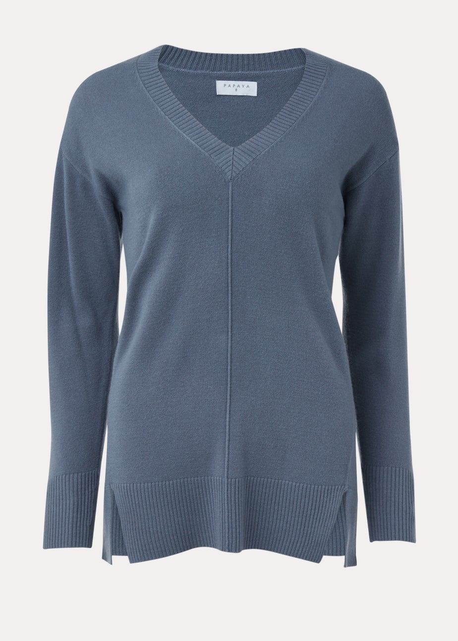 Blue V-Neck Soft Touch Jumper