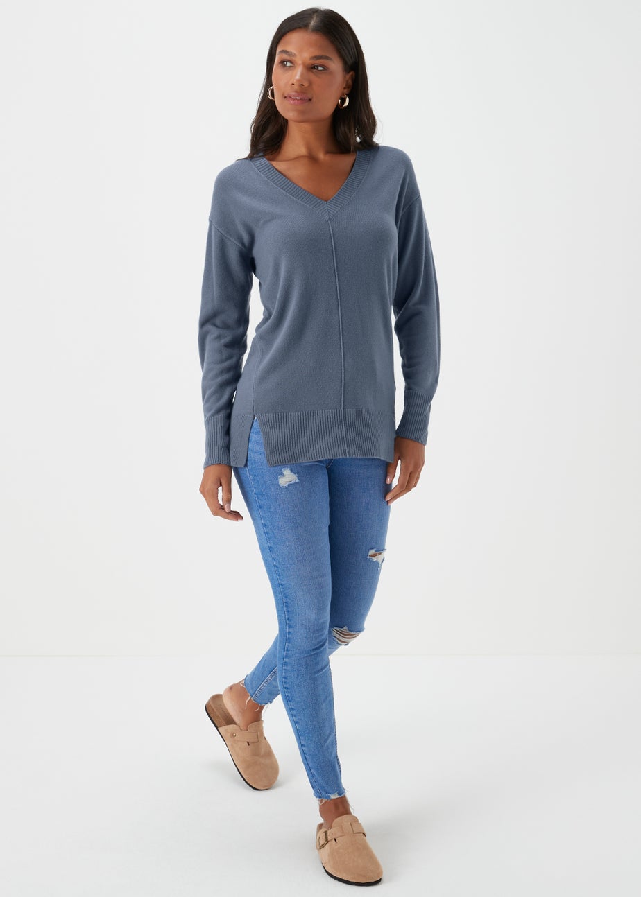 Blue V-Neck Soft Touch Jumper
