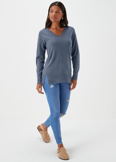 Blue V-Neck Soft Touch Jumper